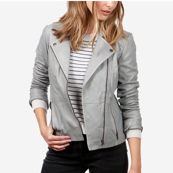 Lucky Brand light grey leather jacket - Picture 1 of 8